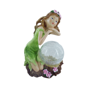 Fairy Figurines Wholesale Rechargeable Fairy on Calla Lilies Solar Light with Crackle Glass Globe 11-Inch