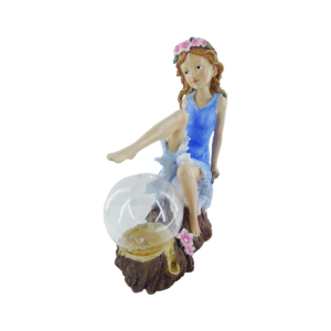 Custom Resin Mermaid Tail Mermaid Doll Figurine Rechargeable Solar Light with Crackle Glass Globe