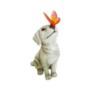 Dog with Solar Butterfly Changing Lights Garden Statue Outdoor Decor for Garden