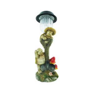 Handmade Cute Animal Resin Statue Garden Welcome Ornaments Crafts Outdoor Yard Solar Garden Decoration Light